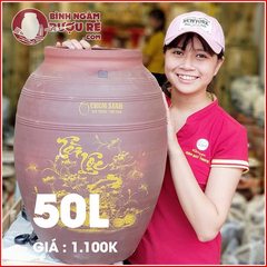 Chum rượu sành tài lộc 50 lít vẽ sen